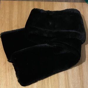 VINTAGE DANIELE MEUCCI BLACK FAUX FUR SCARF VELVET LINED MADE IN ITALY 5.5x50"